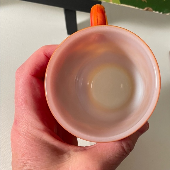 Vintage ANCHOR HOCKING FIRE KING Orange Coffee Mug Cup KIMBERLY DIAMOND PATTERN - Picture 4 of 7